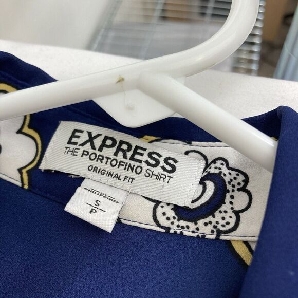 Express The Portofino Shirt Regular Fit Button-Up Blue Aqua Floral Print Size A - Picture 5 of 12